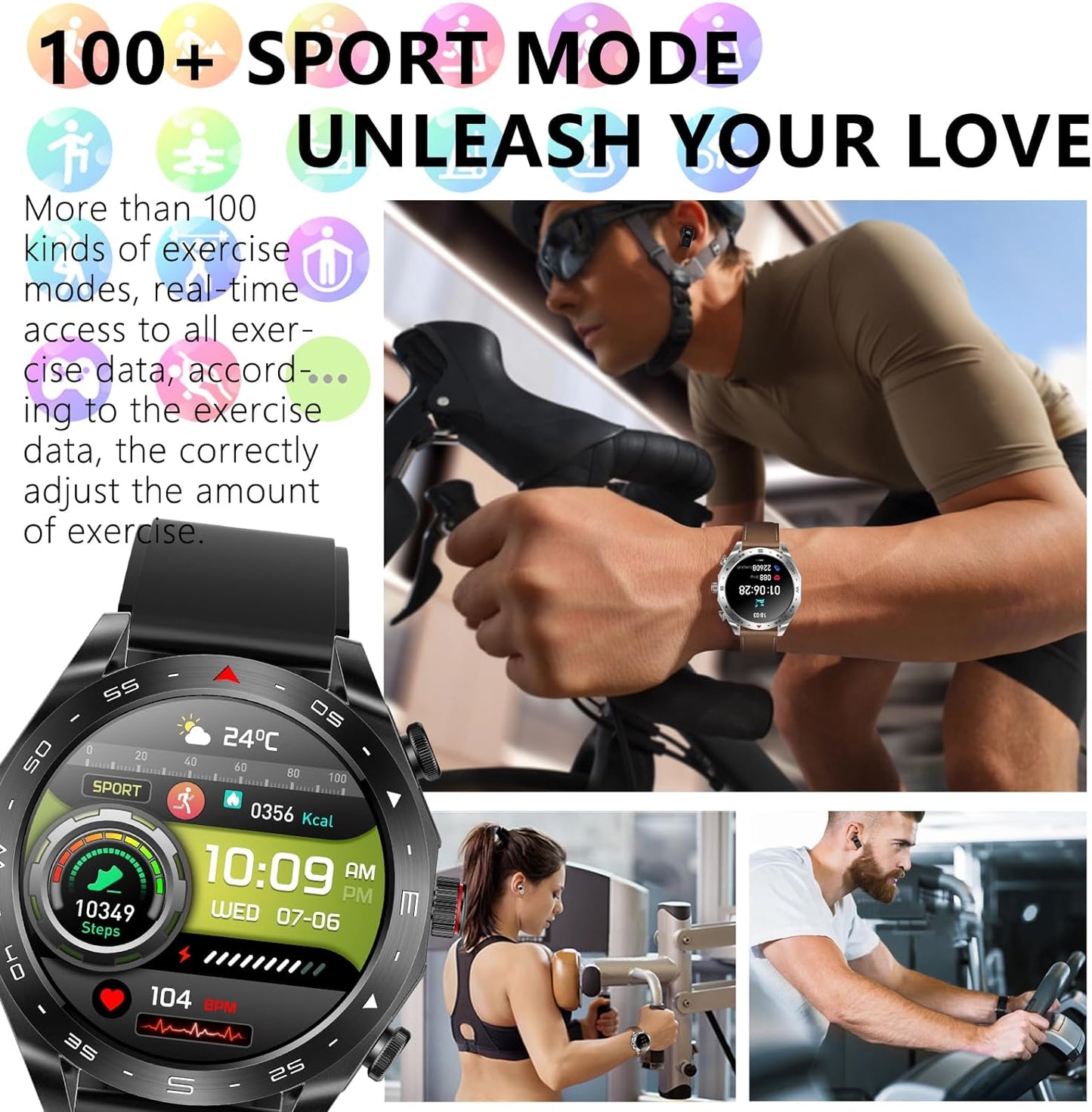 Military Smart Watch with Earbuds,Round 1.52” HD Big Screen (Make/Answer Calls),Fitness Tracker with Sleep Monitor, 100+ Sports Modes,for iPhone & Android Phones Men and Women