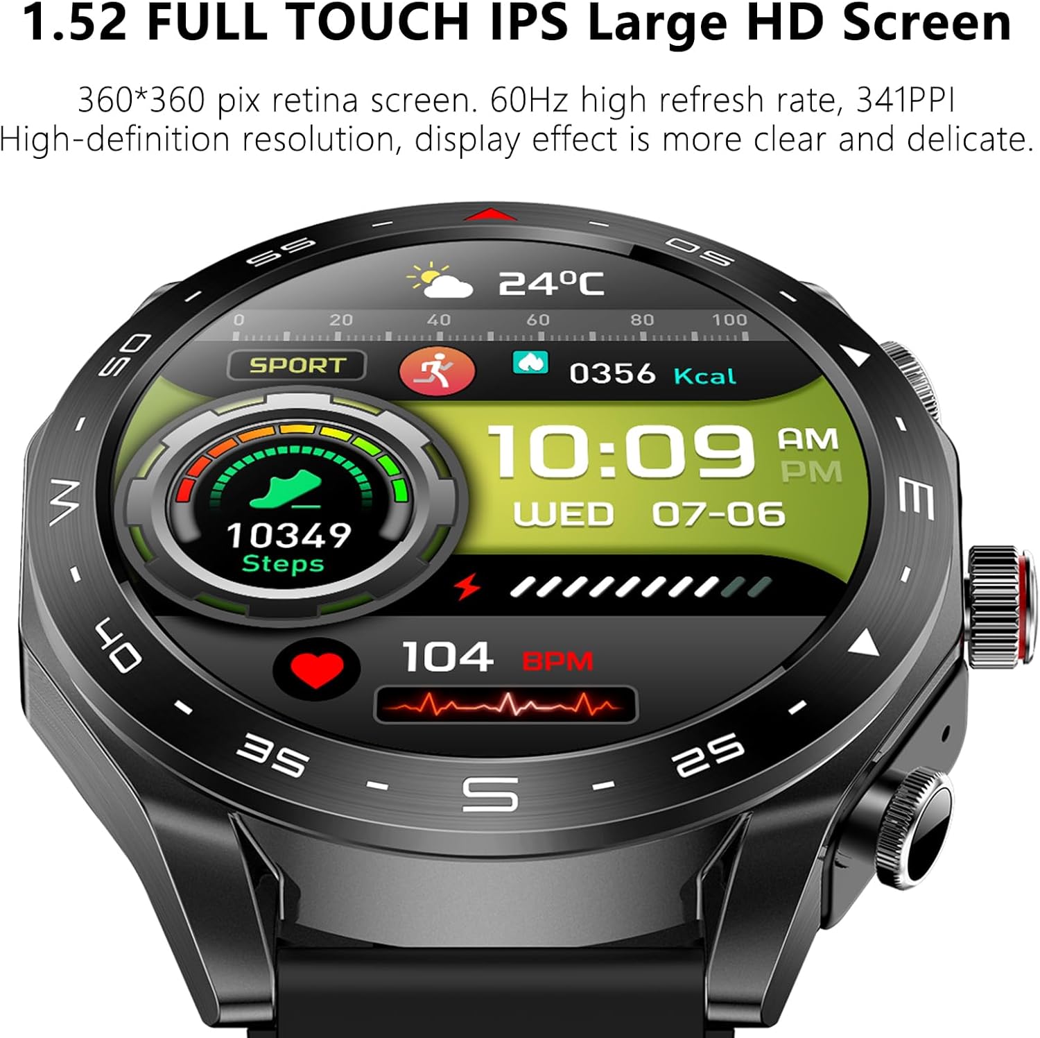 Military Smart Watch with Earbuds,Round 1.52” HD Big Screen (Make/Answer Calls),Fitness Tracker with Sleep Monitor, 100+ Sports Modes,for iPhone & Android Phones Men and Women